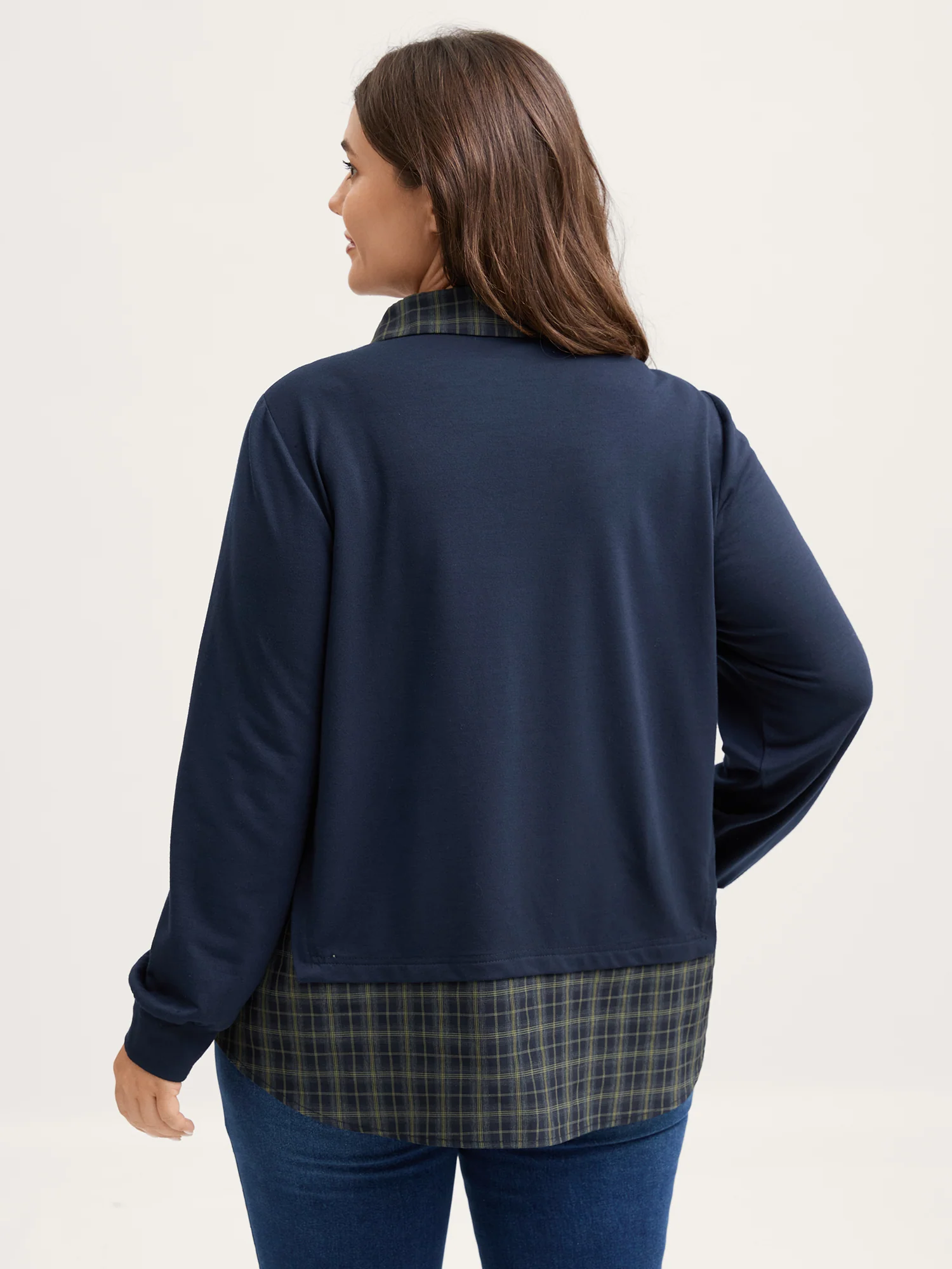 2-in-1 A-line Plaid Sweater Shirt Top - Image 4