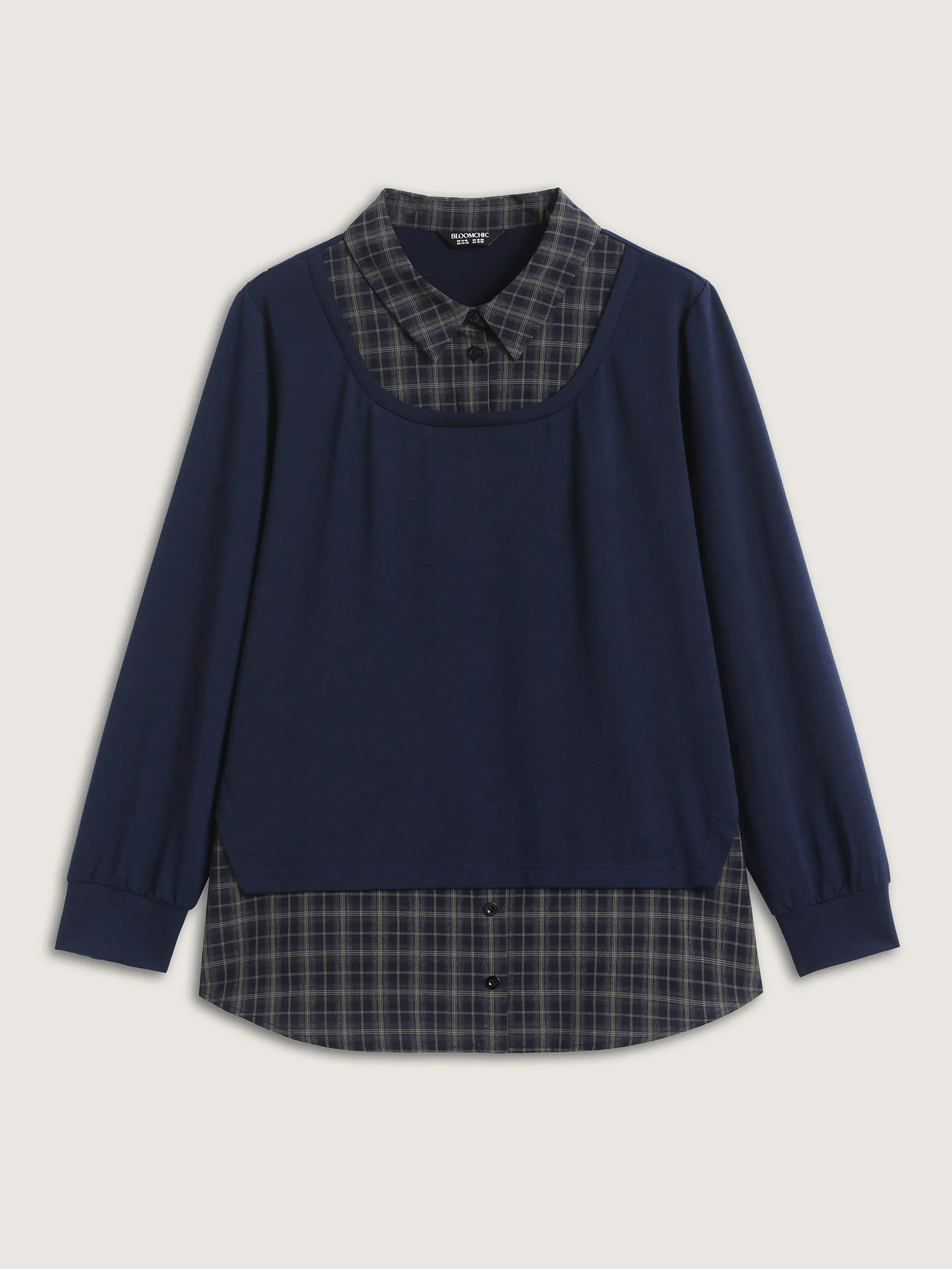 2-in-1 A-line Plaid Sweater Shirt Top - Image 7