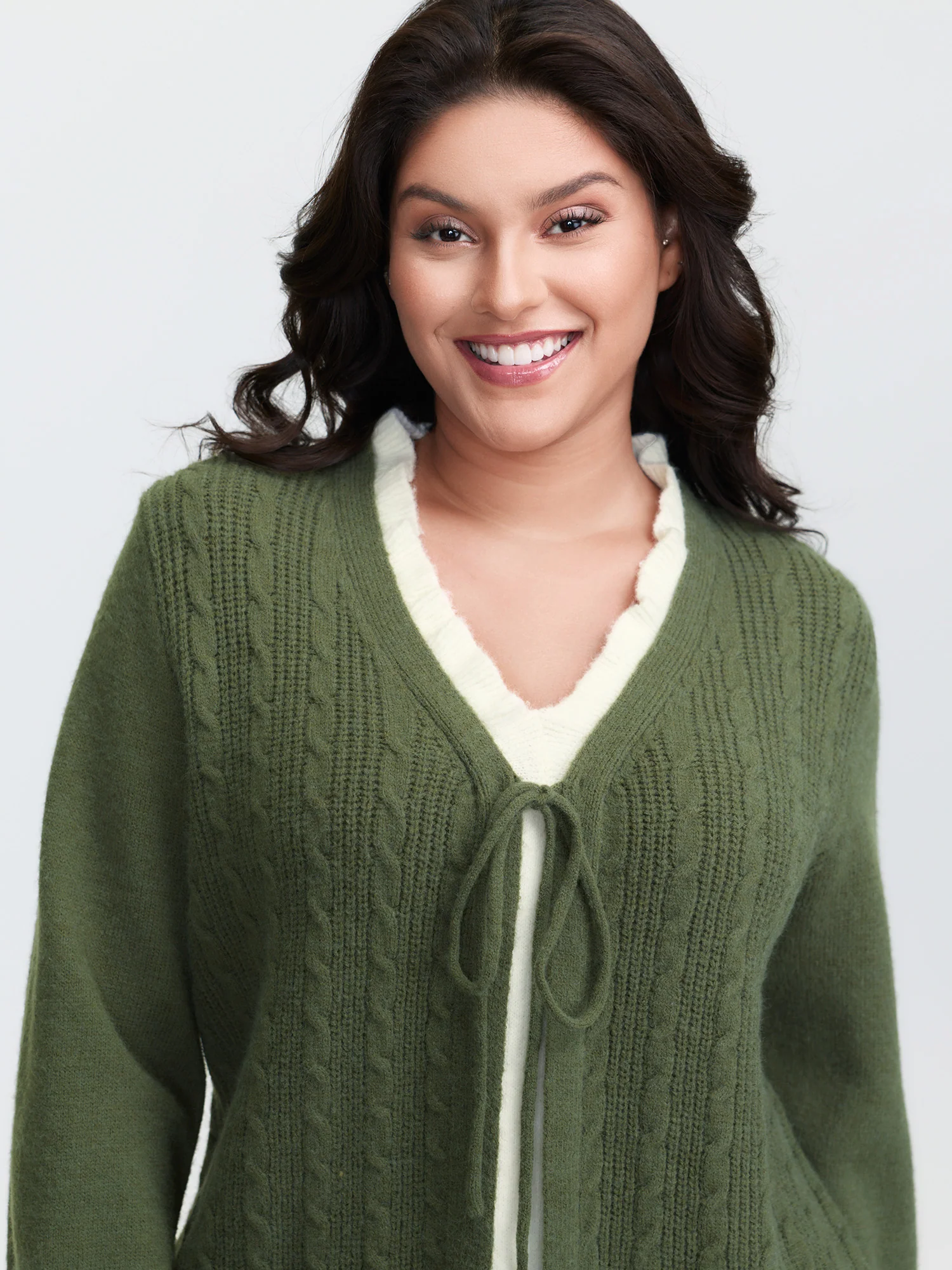 2-in-1 Cableknit Layered Tie Pullover - Image 2