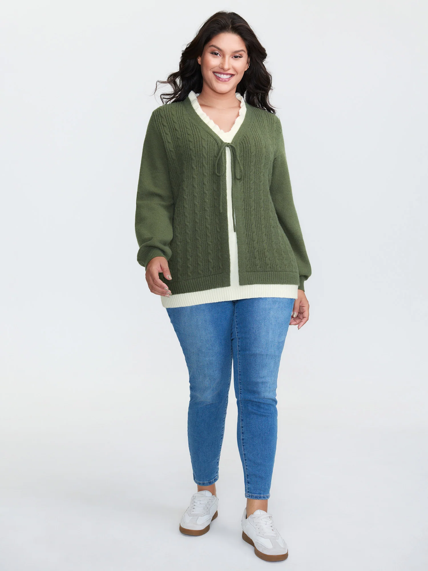 2-in-1 Cableknit Layered Tie Pullover - Image 3