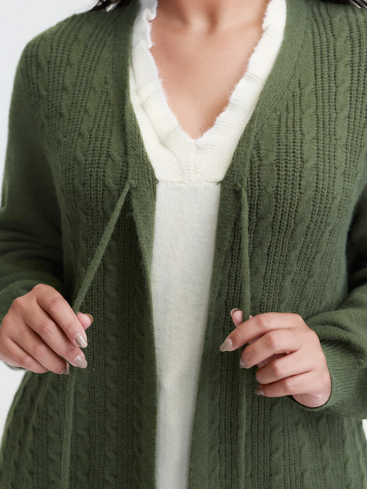 2-in-1 Cableknit Layered Tie Pullover - Image 4