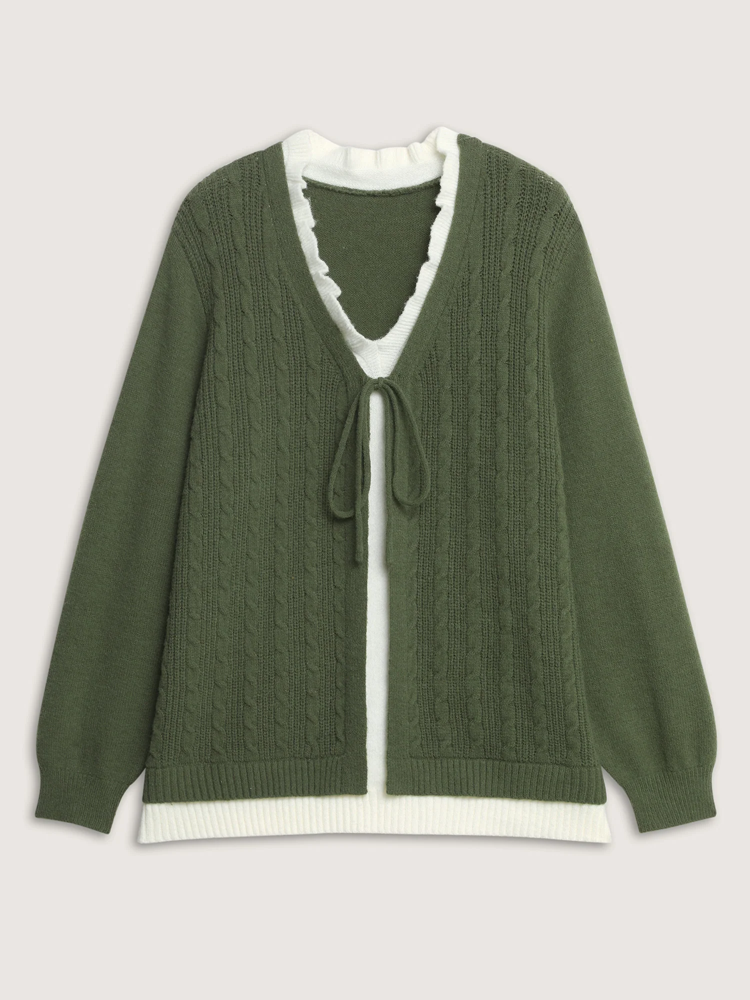 2-in-1 Cableknit Layered Tie Pullover - Image 8