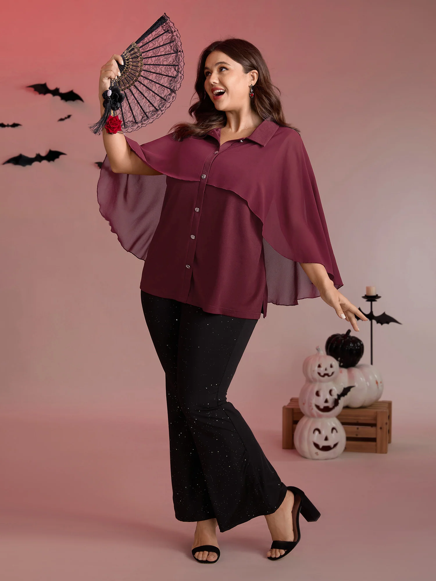 2-in-1 Chiffon Shawl Layered Blouse - Image 2