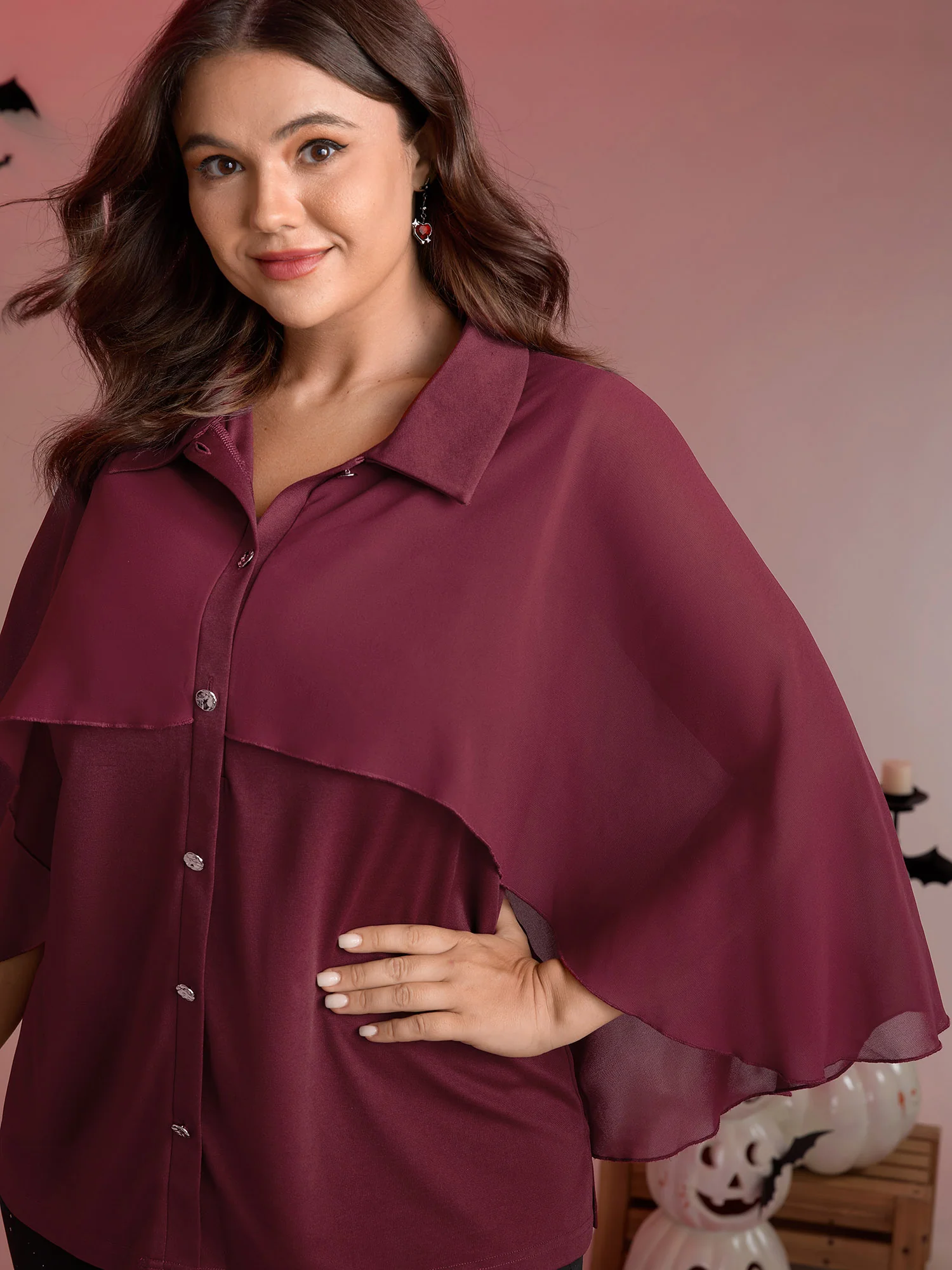 2-in-1 Chiffon Shawl Layered Blouse - Image 3