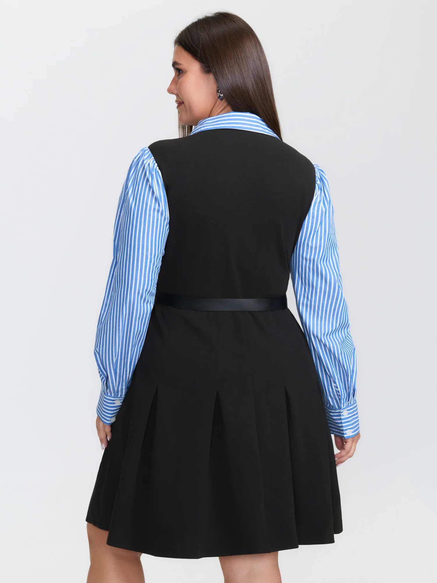 2-in-1 Color Contrast Belted Midi Dress - Image 5