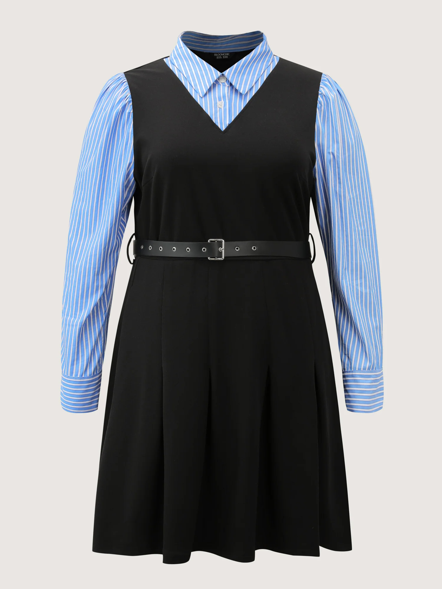 2-in-1 Color Contrast Belted Midi Dress - Image 8