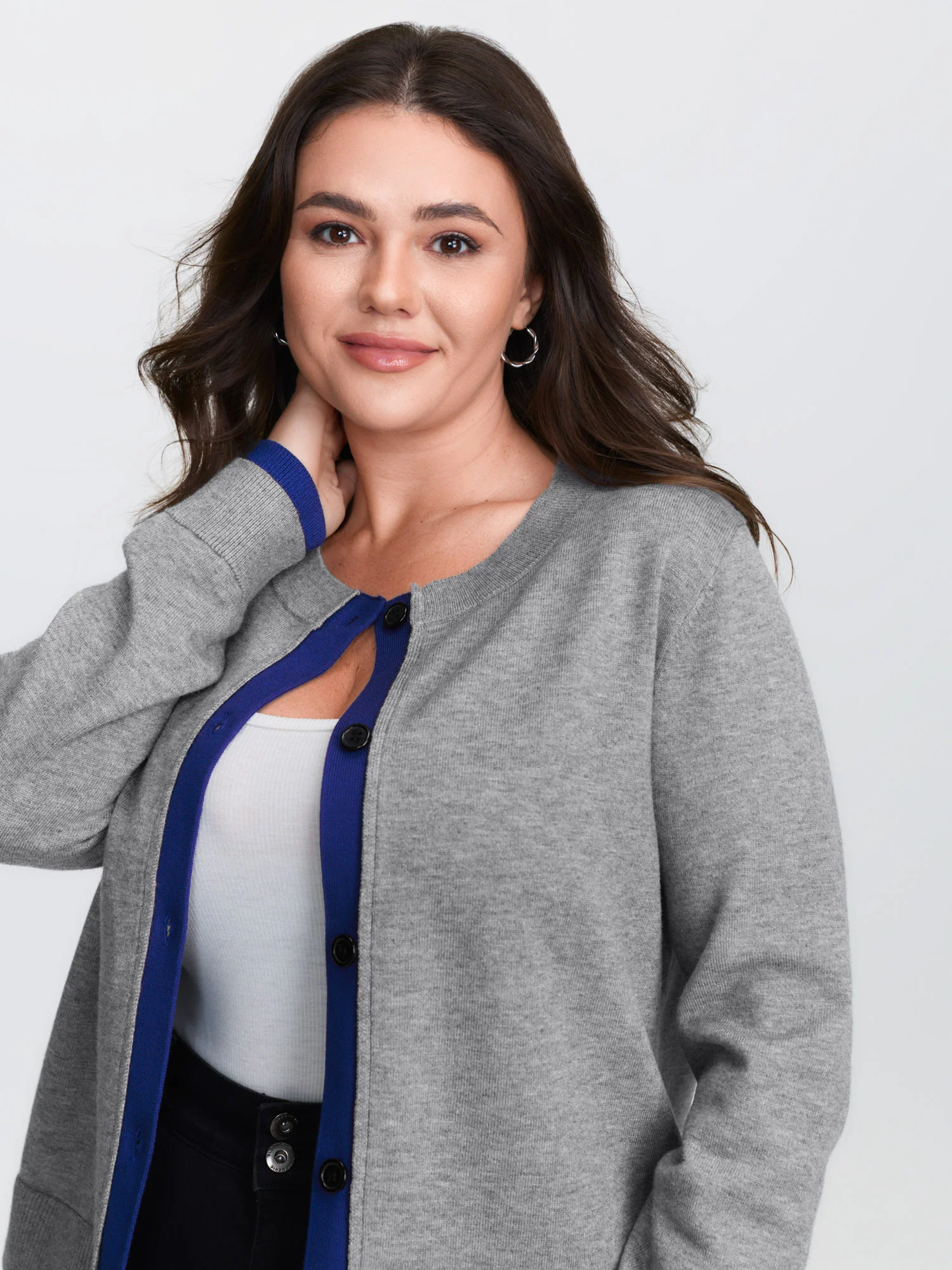2-in-1 Color Contrast Ribbed Hem Knit Cardigan - Image 2