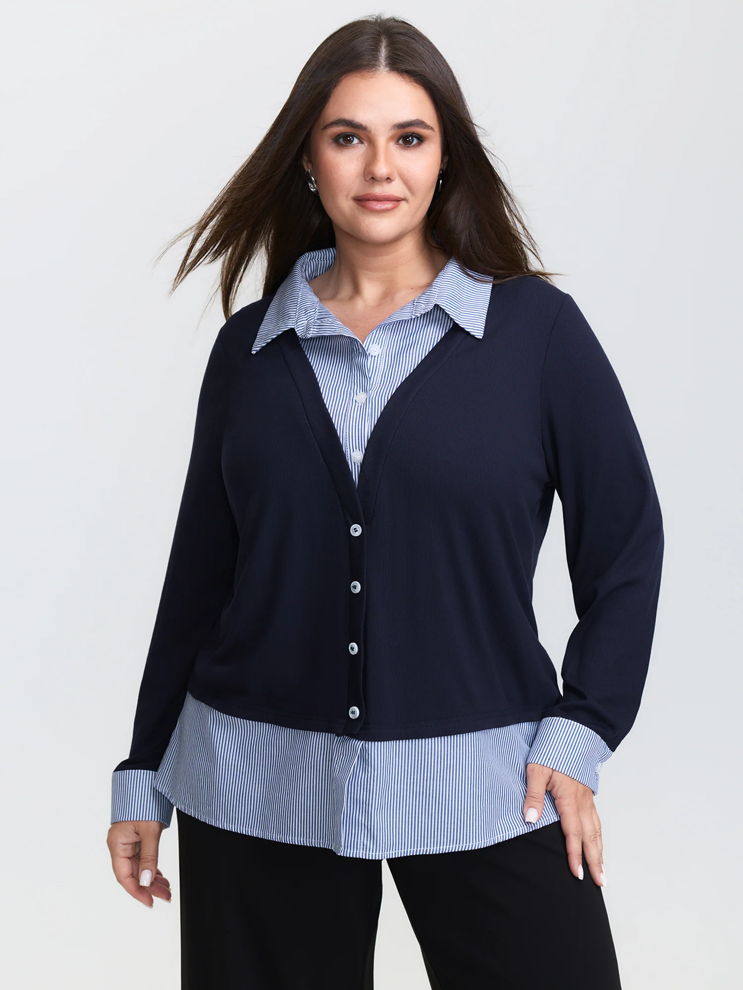 2-in-1 Color Contrast Woven T-Shirt - Image 2