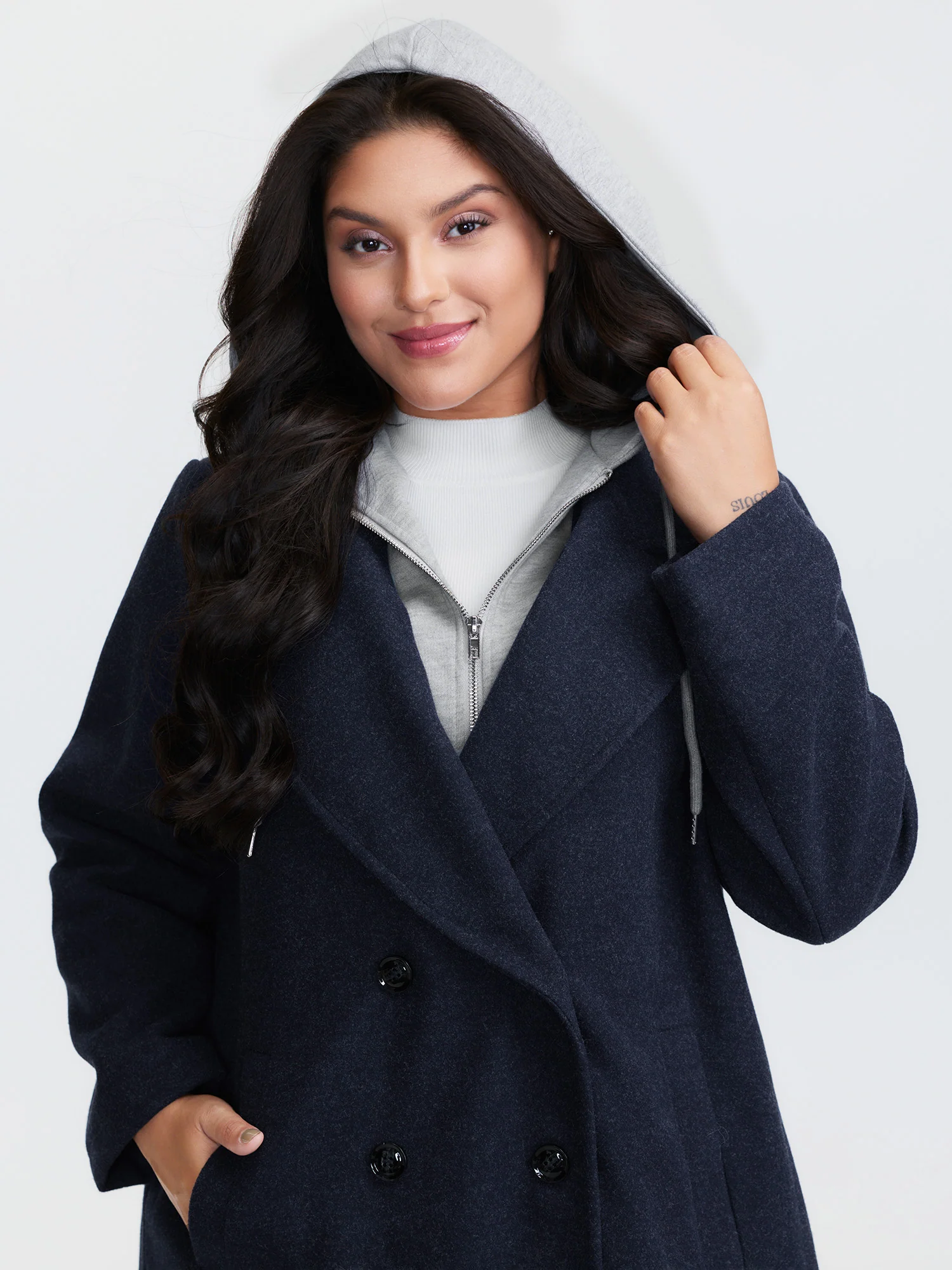 2 In 1 Double Breasted Hooded Coat - Image 2
