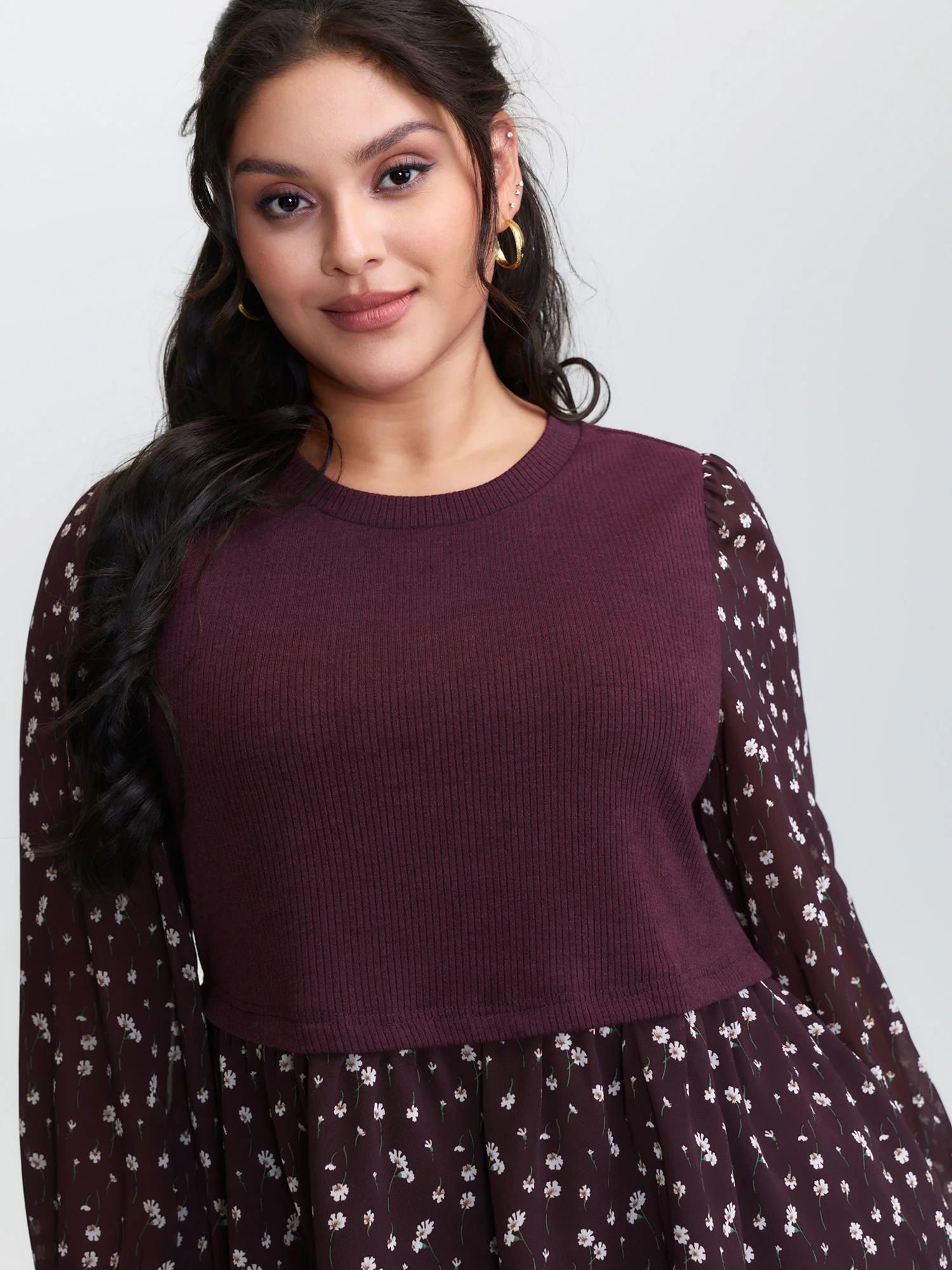 2-in-1 Floral Ribbed Knit Top - Image 2