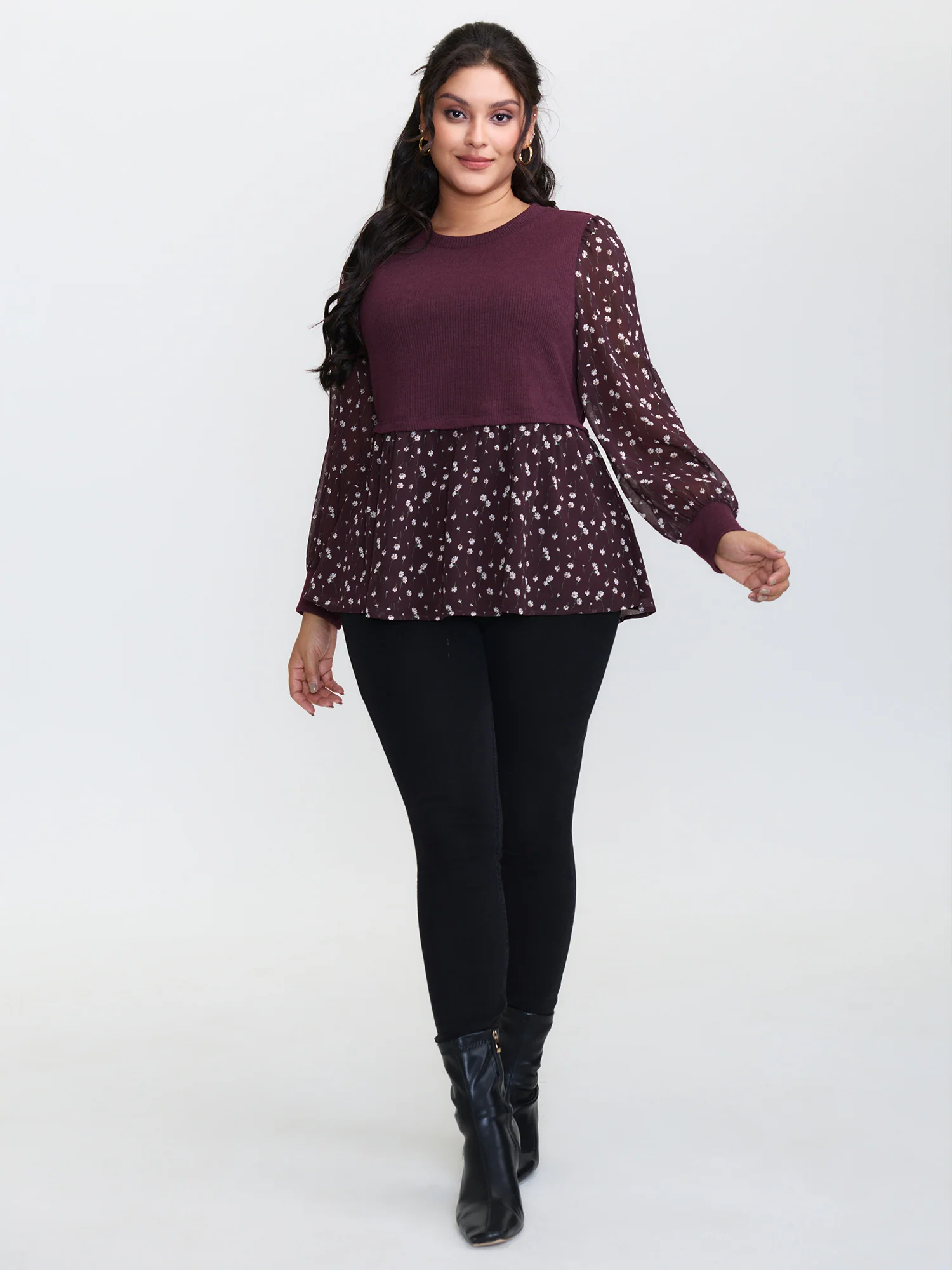 2-in-1 Floral Ribbed Knit Top - Image 3