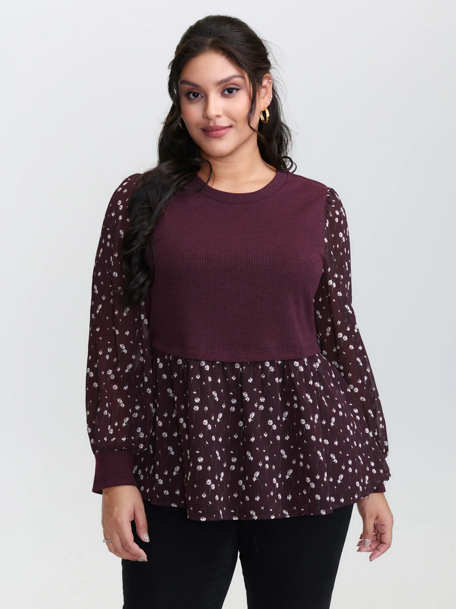 2-in-1 Floral Ribbed Knit Top - Image 4