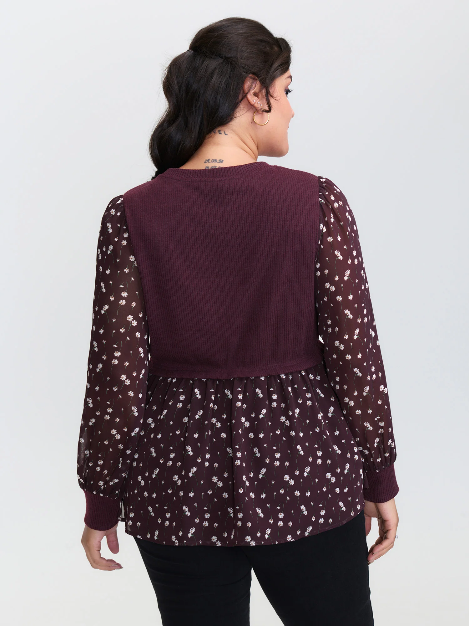 2-in-1 Floral Ribbed Knit Top - Image 5