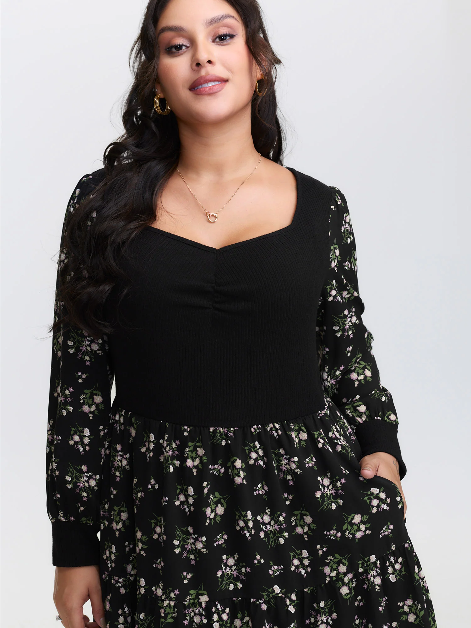 2-in-1 Floral Ruched Midi Dress - Image 2