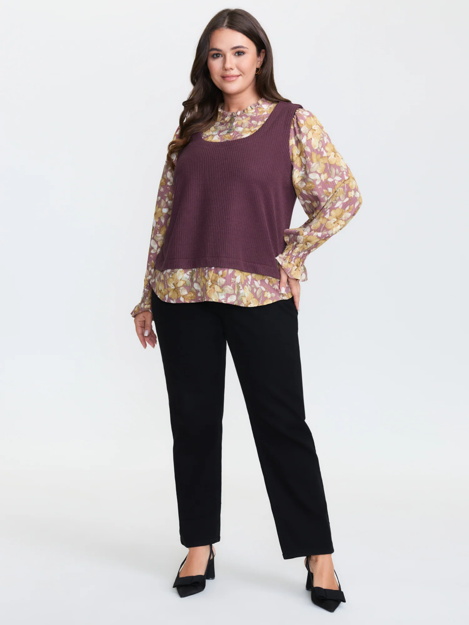 2-in-1 Floral Textured Knit Top - Image 3