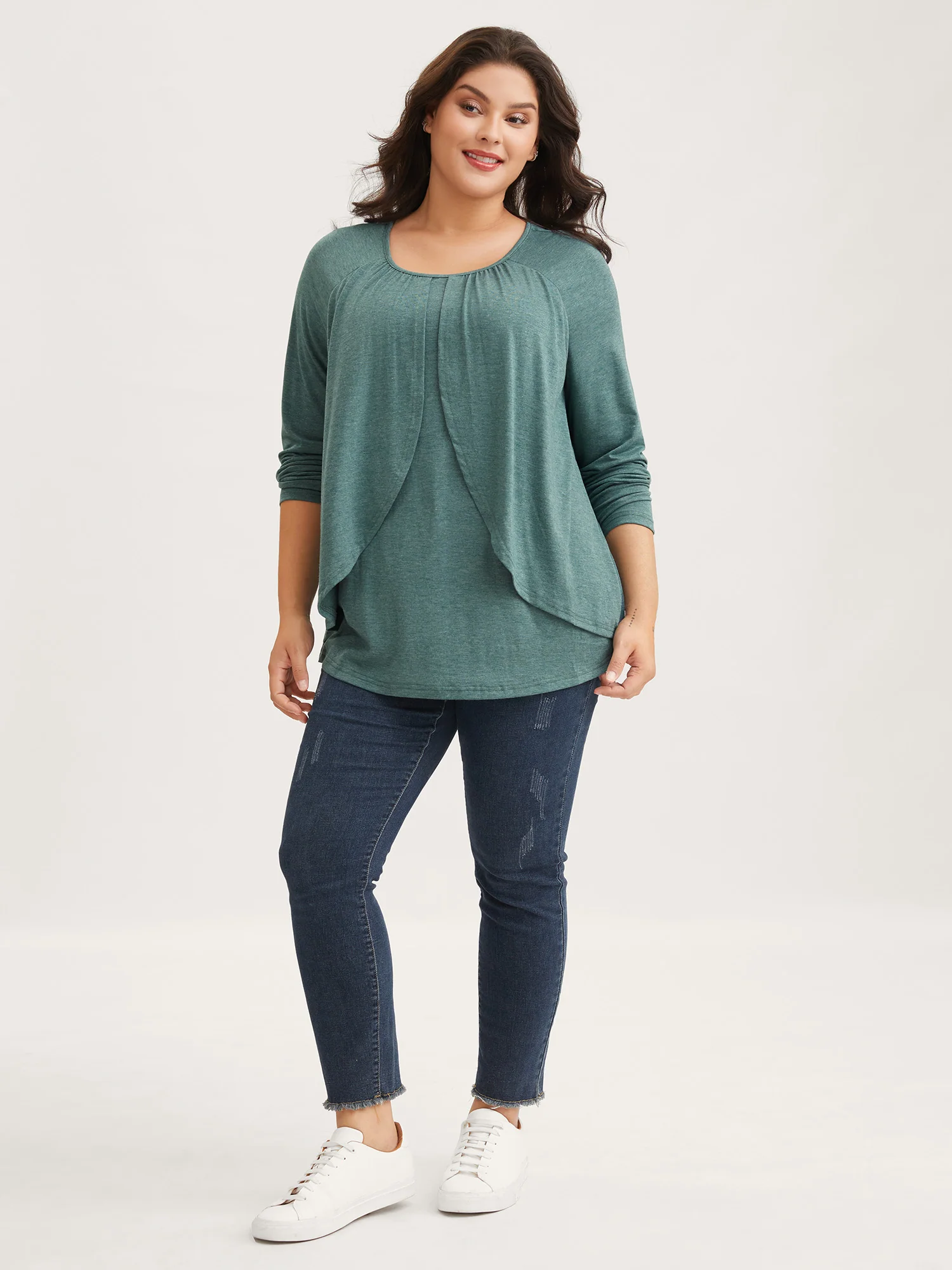 2-In-1 Gathered Ruffle Trim T-Shirt - Image 3