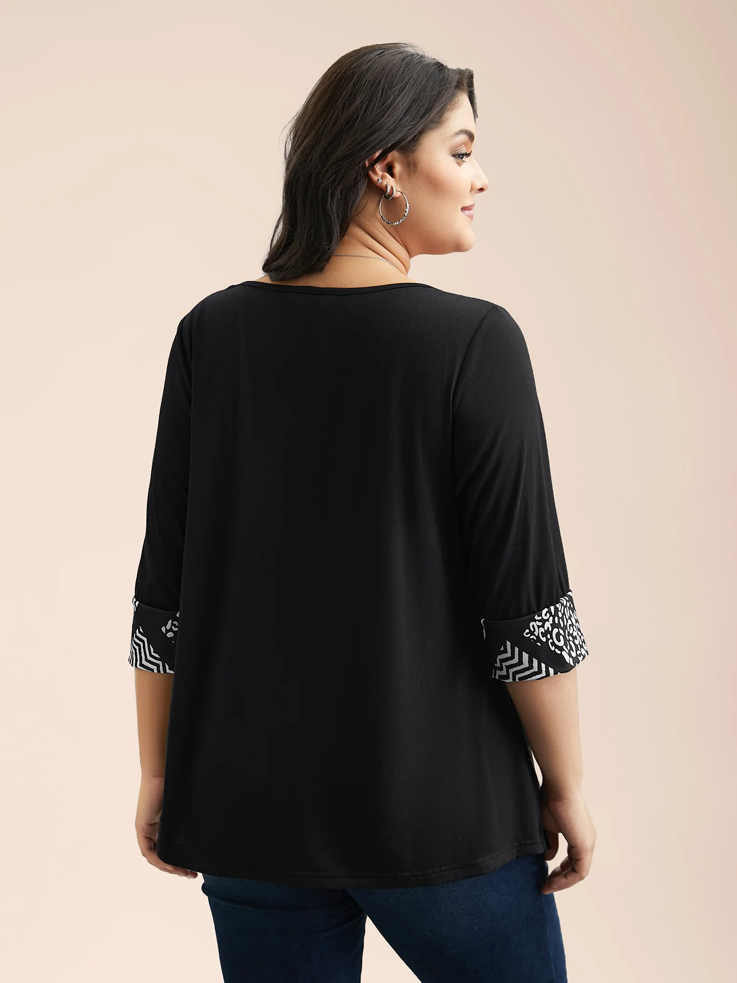 2-in-1 Geometric Print Patchwork Stretchy Top - Image 3