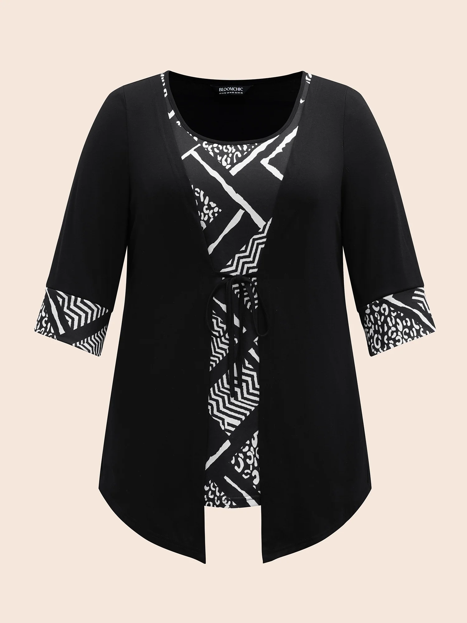 2-in-1 Geometric Print Patchwork Stretchy Top - Image 7