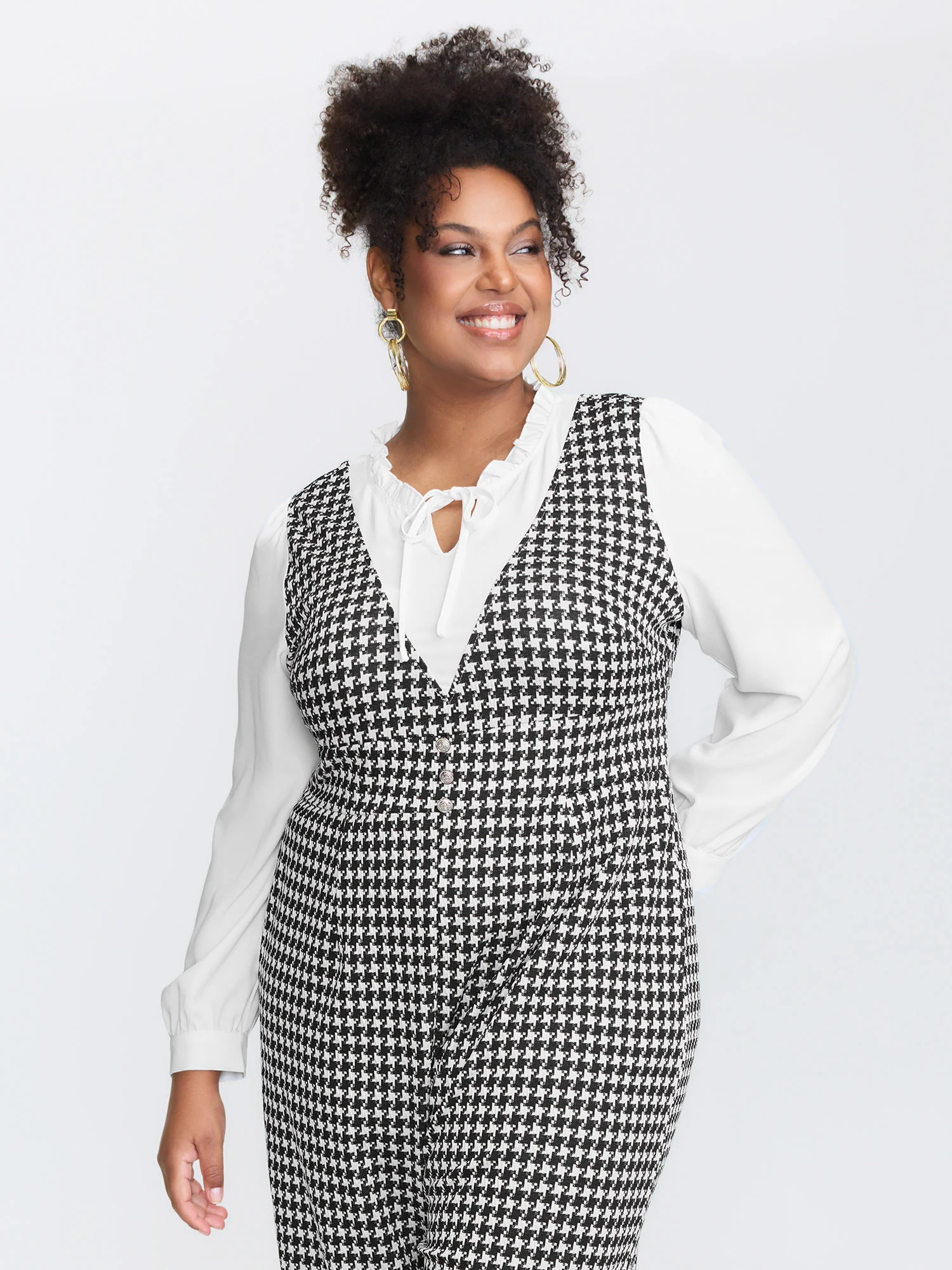 2-In-1 Houndstooth Wide-Leg Jumpsuit - Image 2