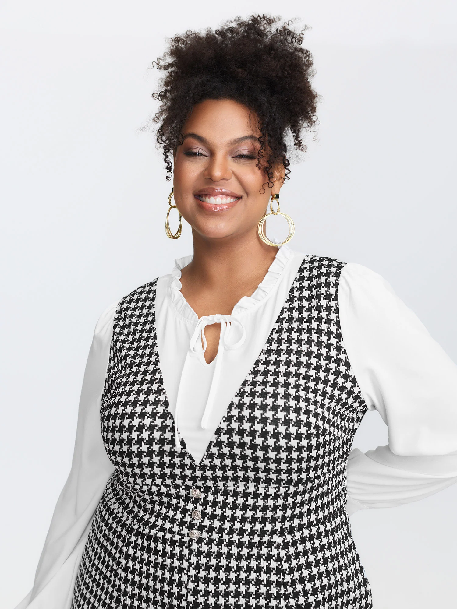 2-In-1 Houndstooth Wide-Leg Jumpsuit - Image 3