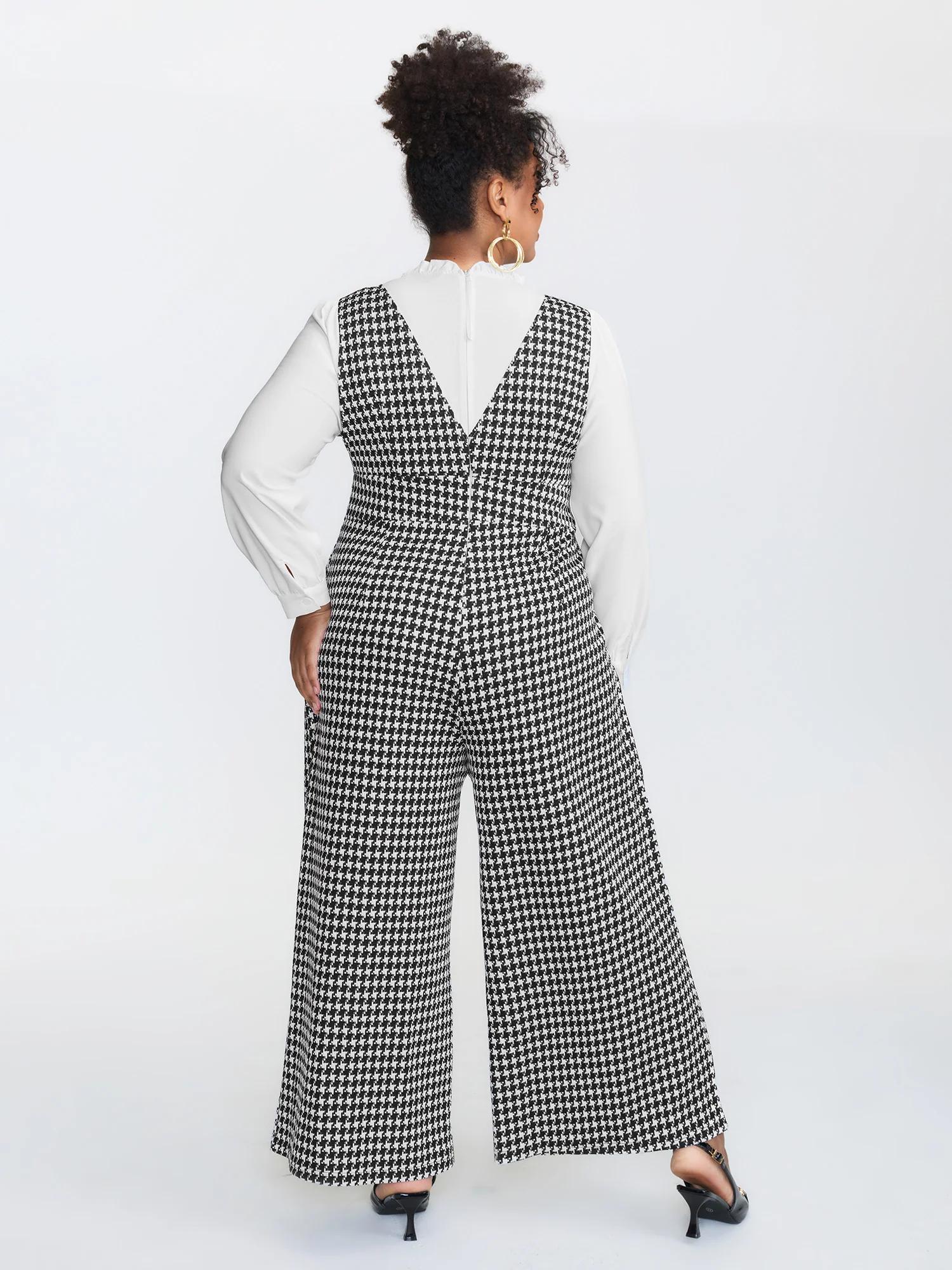 2-In-1 Houndstooth Wide-Leg Jumpsuit - Image 5