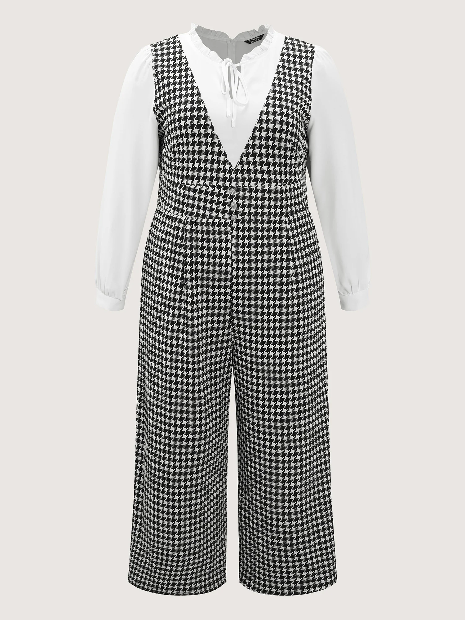2-In-1 Houndstooth Wide-Leg Jumpsuit - Image 8