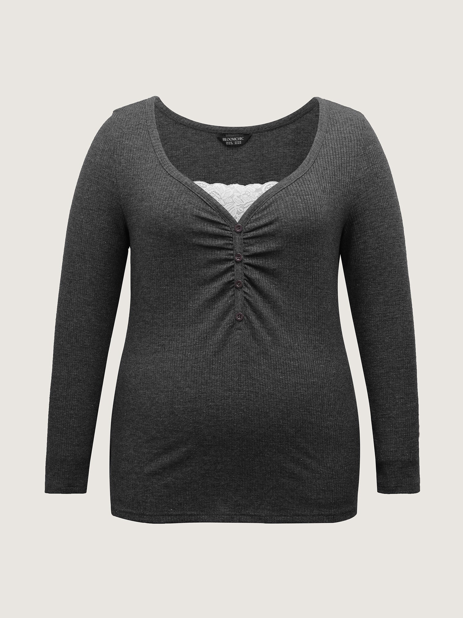 2-In-1 Lace Patchwork Ruched T-Shirt - Image 7
