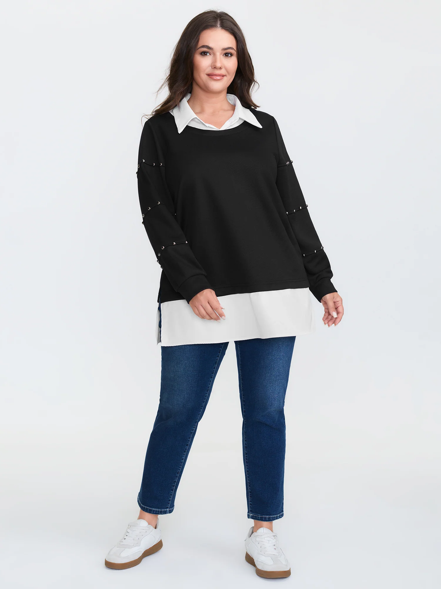 2-in-1 Layered Contrast Collar Sweatshirt - Image 3