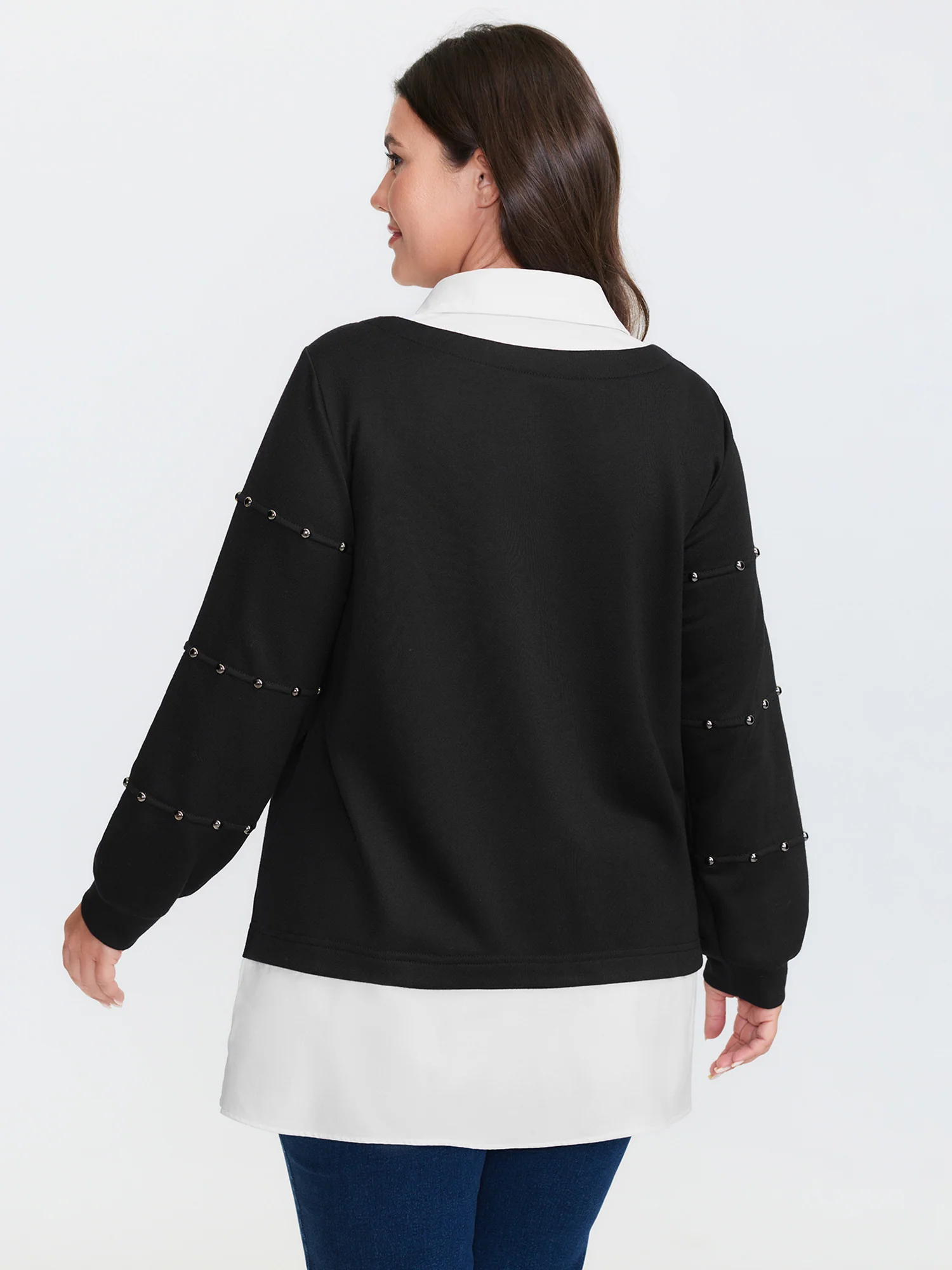 2-in-1 Layered Contrast Collar Sweatshirt - Image 4