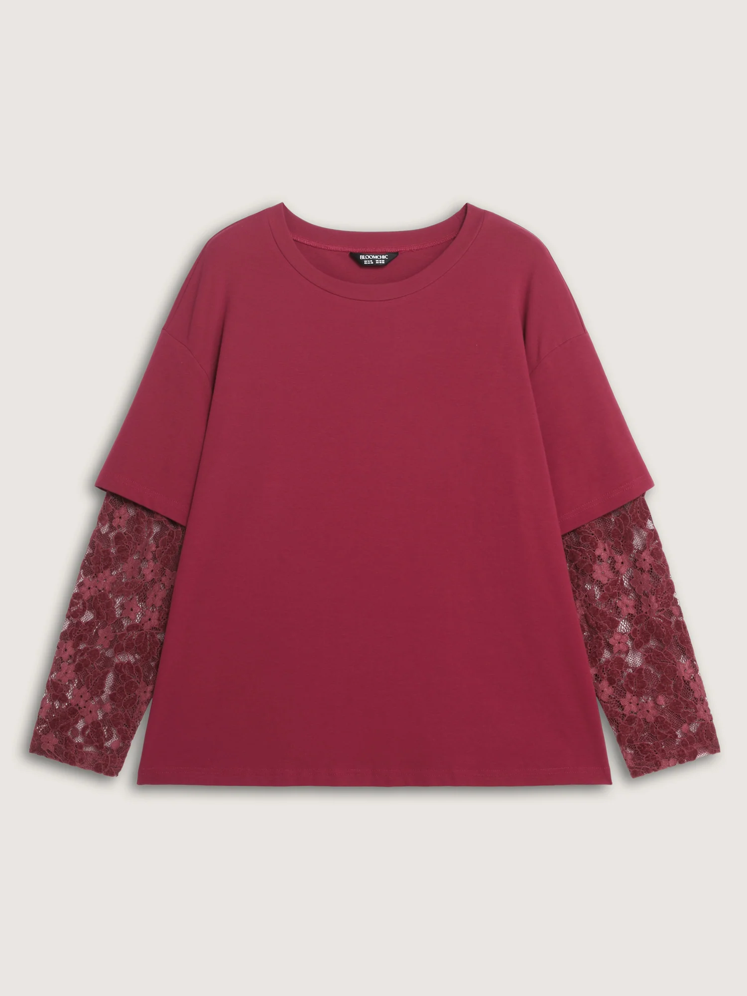 2-In-1 Layered Sheer Lace Sleeve T-Shirt - Image 6