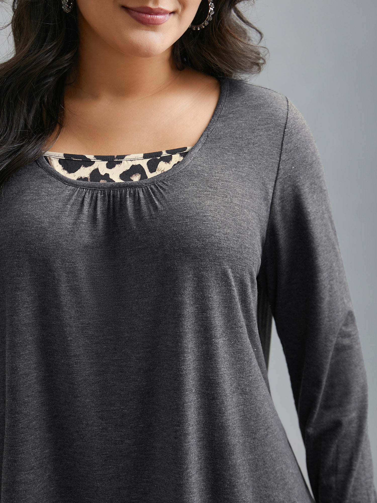 2-in-1 Leopard Print Spliced Knit Top - Image 2