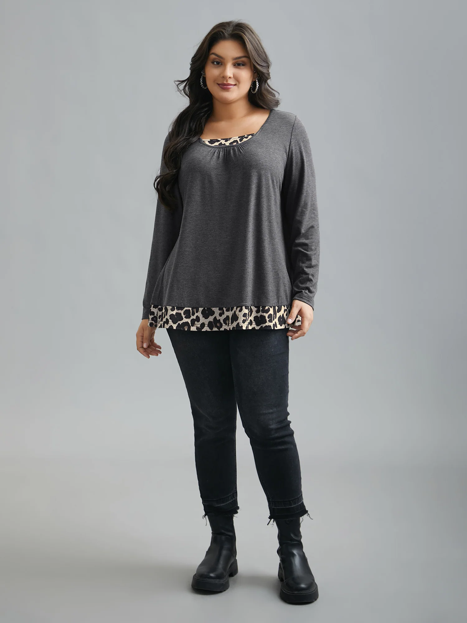 2-in-1 Leopard Print Spliced Knit Top - Image 5
