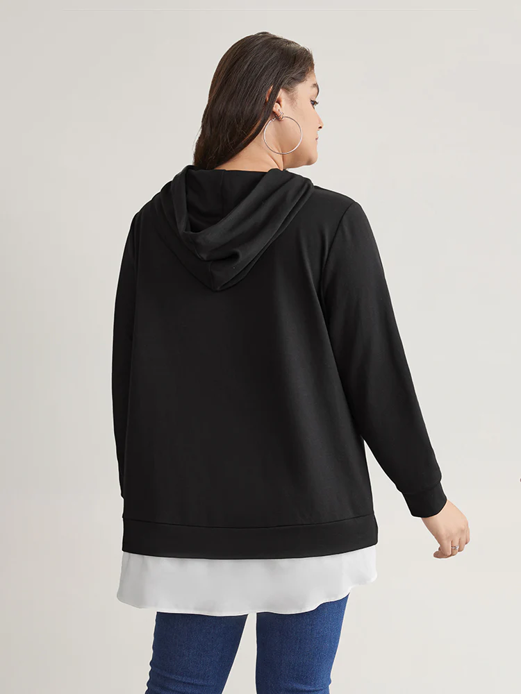2-In-1 Patchwork Contrast Hooded Sweatshirt - Image 2