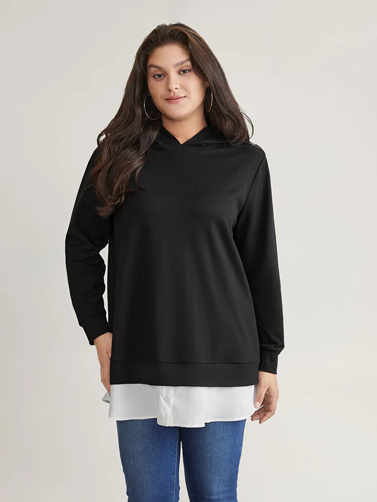 2-In-1 Patchwork Contrast Hooded Sweatshirt - Image 3