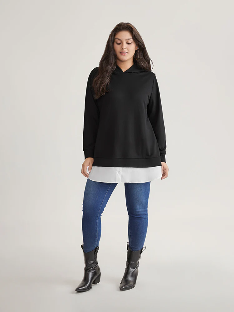 2-In-1 Patchwork Contrast Hooded Sweatshirt - Image 4