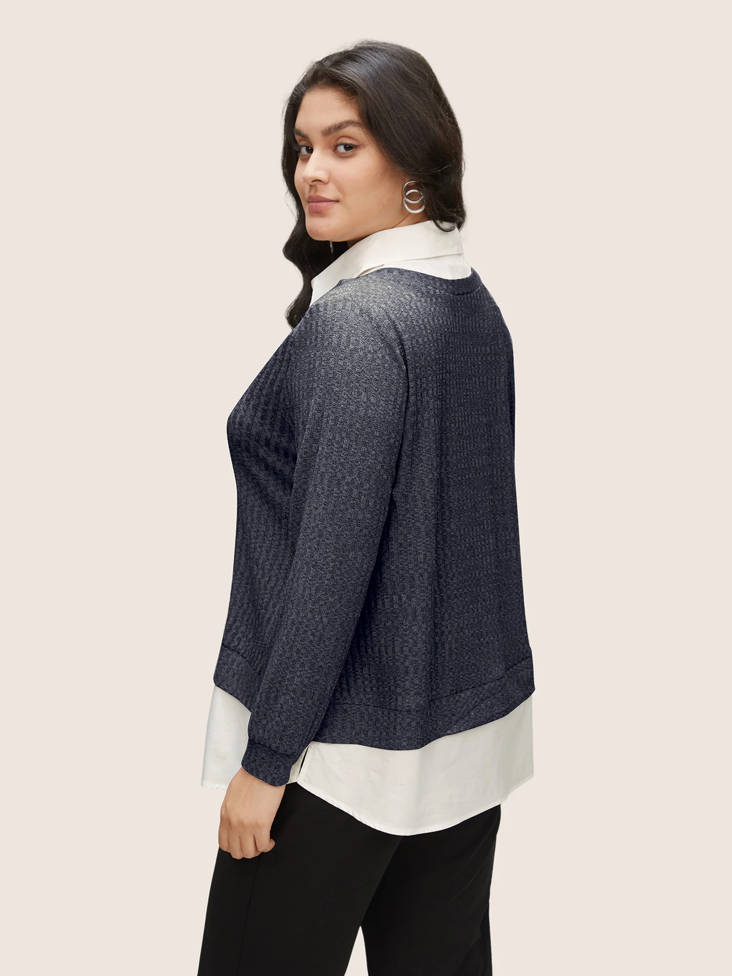 2-In-1 Patchwork Shirt Collar Sweatshirt - Image 2