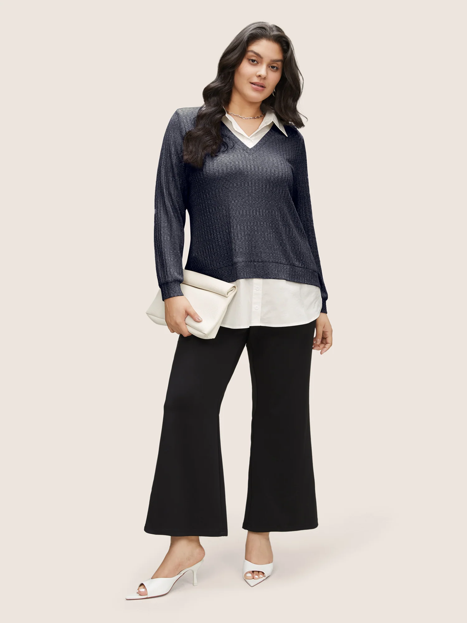 2-In-1 Patchwork Shirt Collar Sweatshirt - Image 3