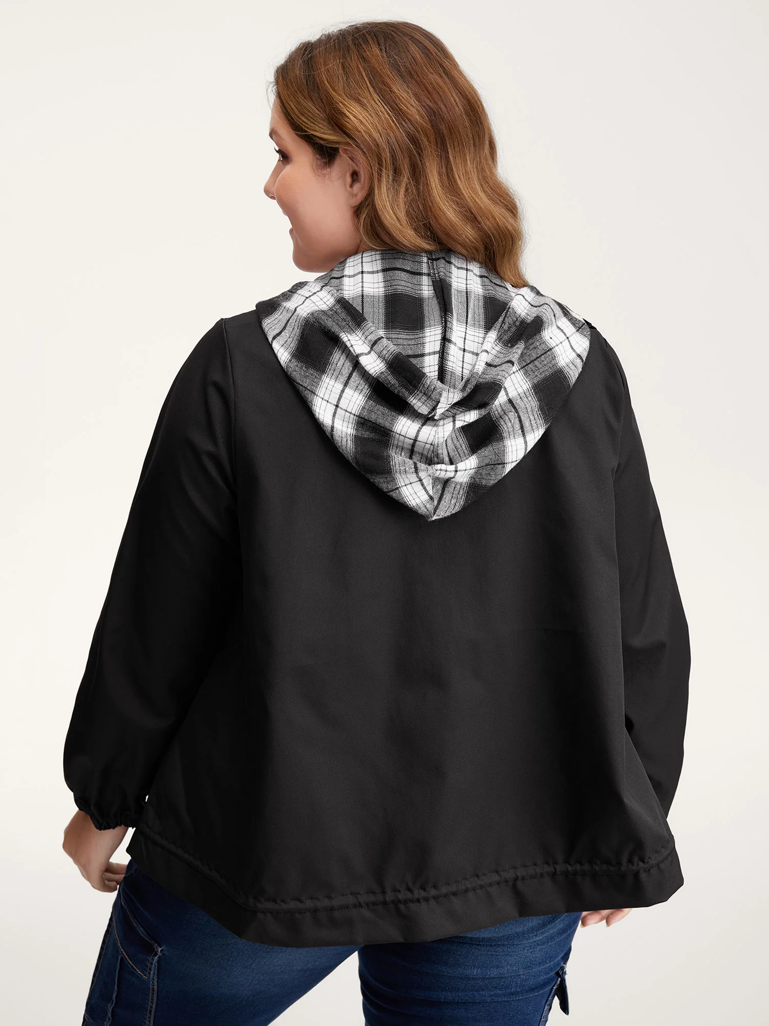 2-in-1 Plaid Hooded Adjustable Drawstring Jacket - Image 4