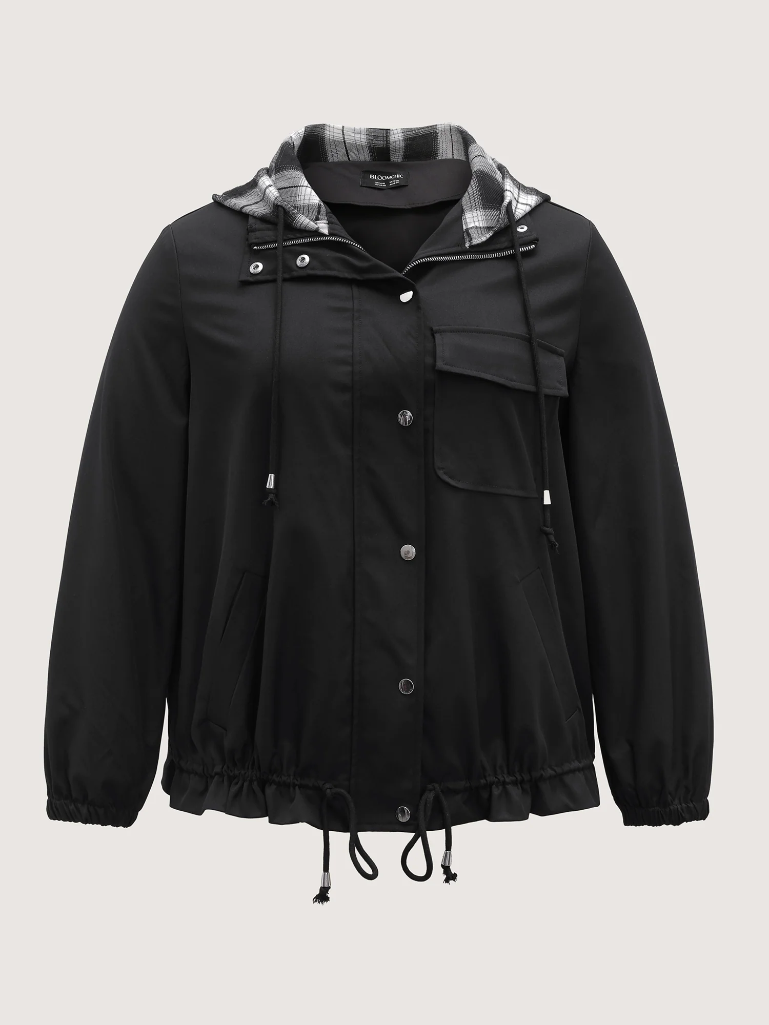 2-in-1 Plaid Hooded Adjustable Drawstring Jacket - Image 8