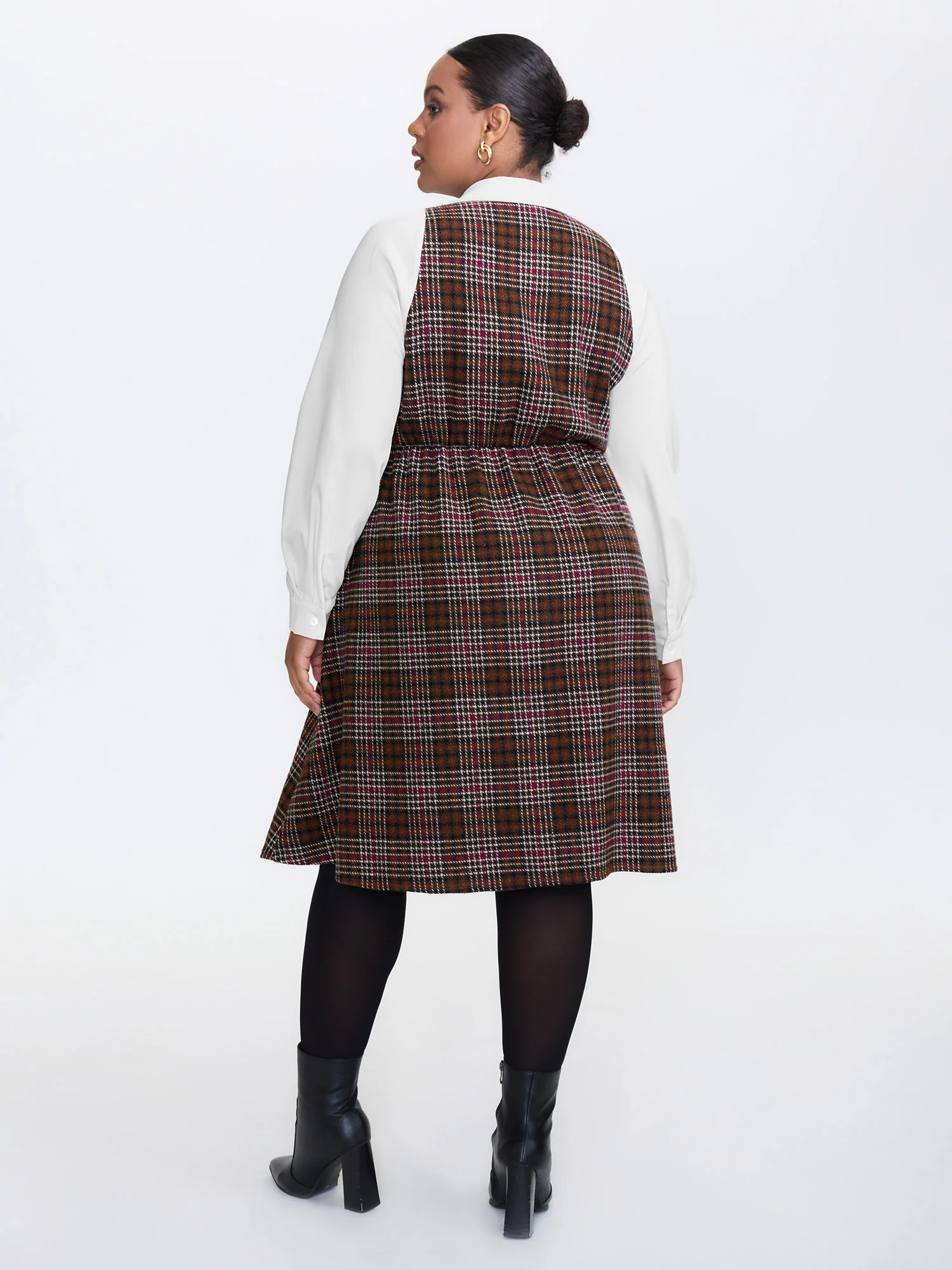 2 In 1 Plaid Pockets Midi Dress - Image 4