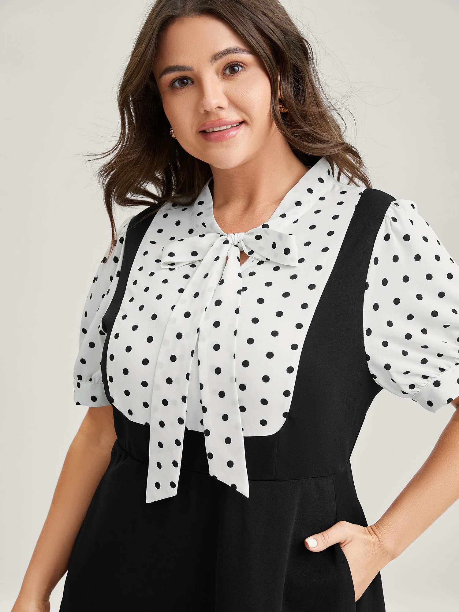 2-In-1 Polka Dots Overall Midi Dress - Image 2