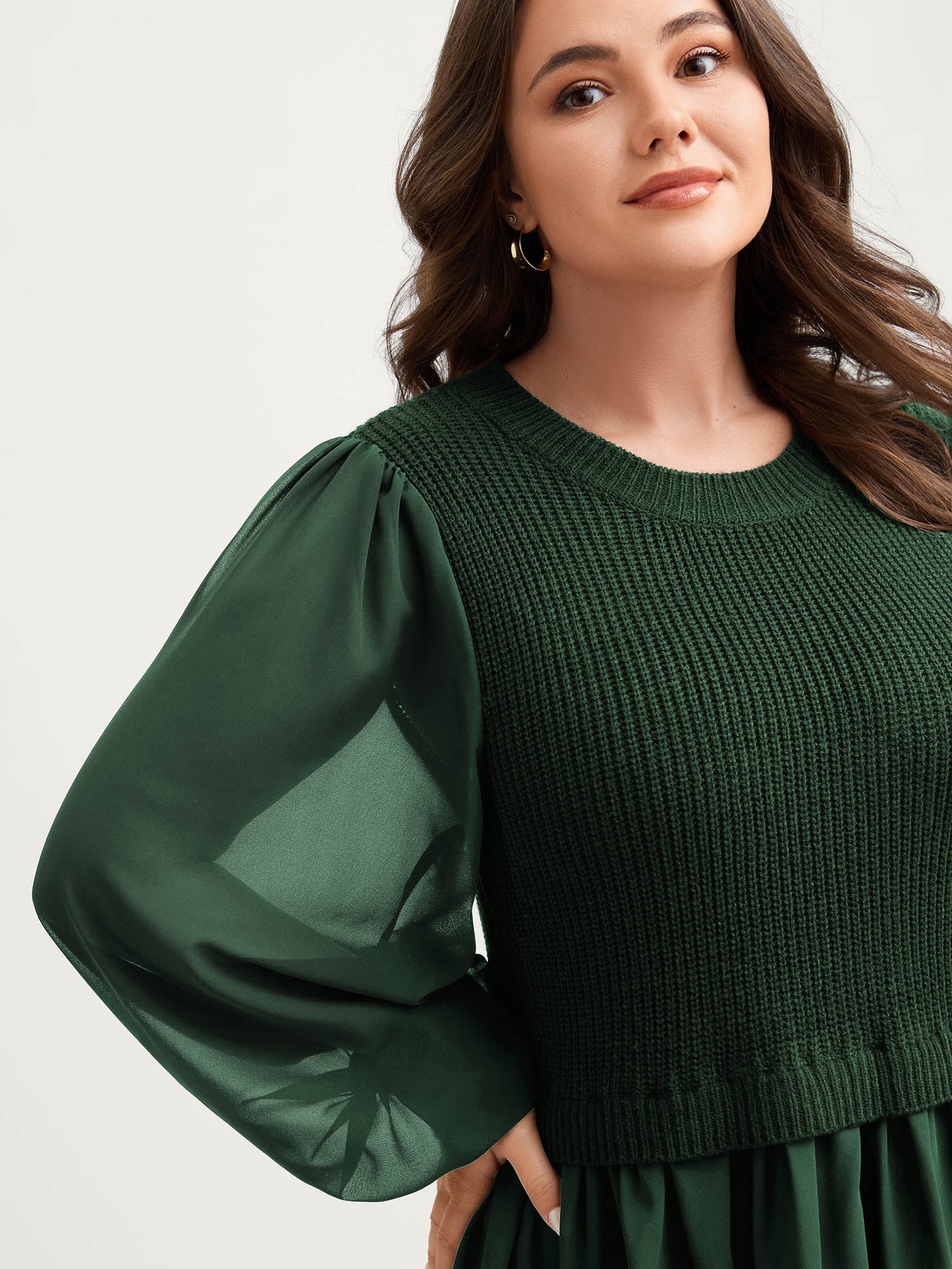 Balloon Sleeve Solid Twofer Sweater - Image 13