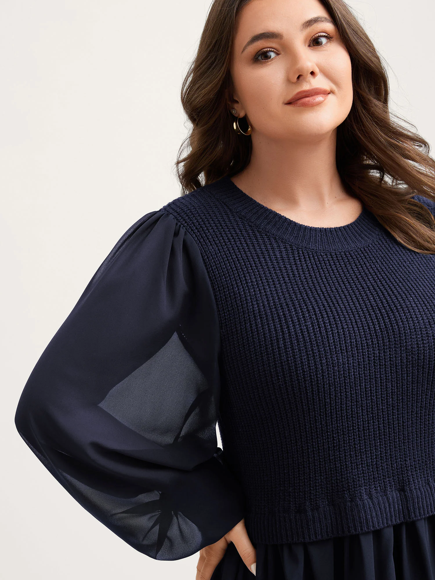 Balloon Sleeve Solid Twofer Sweater - Image 17