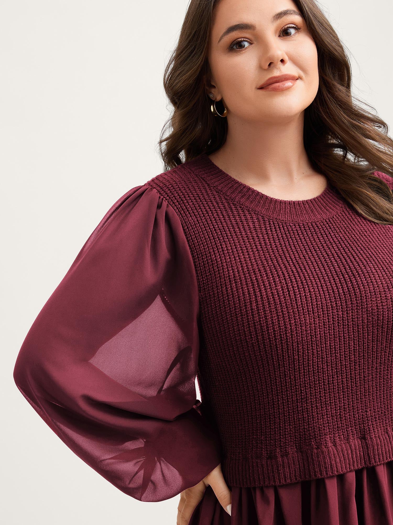 Balloon Sleeve Solid Twofer Sweater - Image 9
