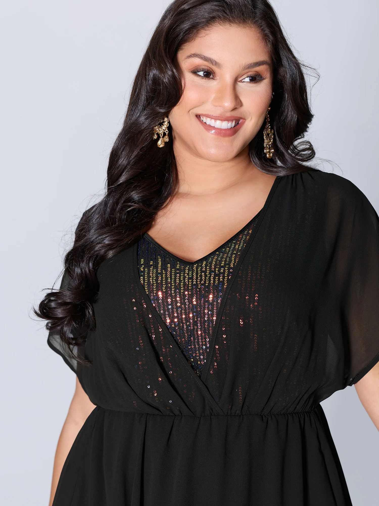 2-in-1 Sheer Sparkly Wrap Maxi Dress - Image 2