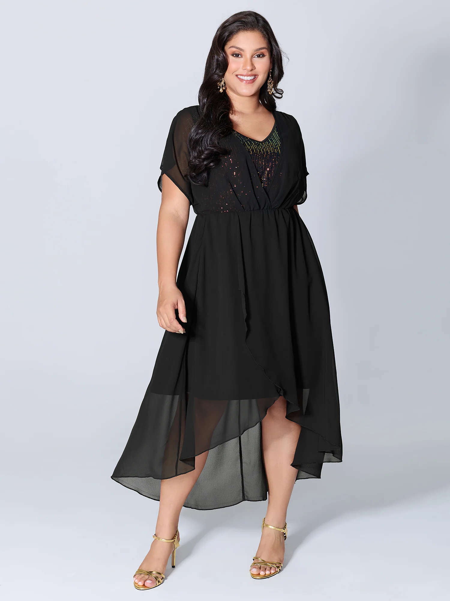 2-in-1 Sheer Sparkly Wrap Maxi Dress - Image 3