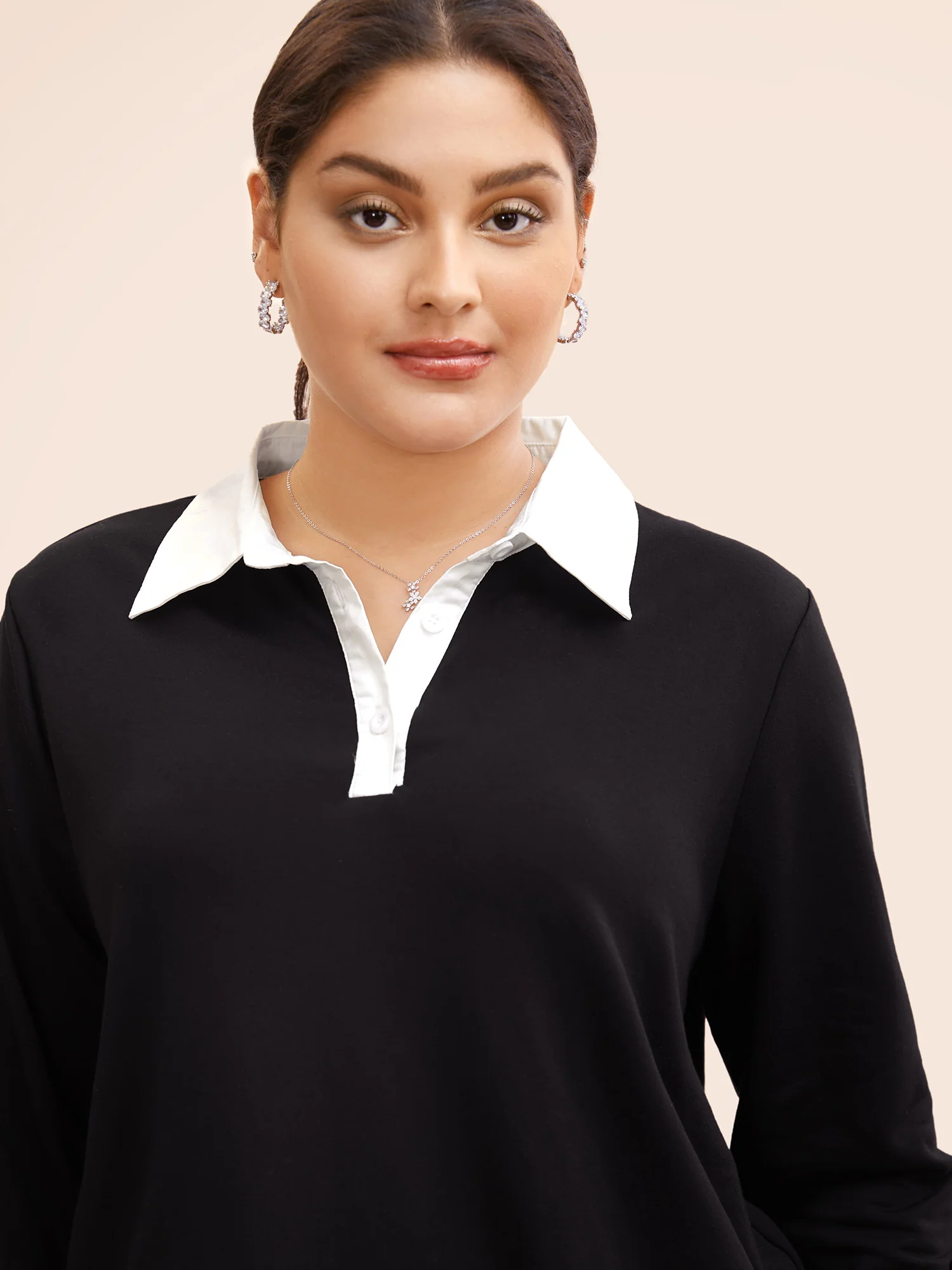 2-In-1 Shirt Collar Contrast Patchwork Sweatshirt - Image 2