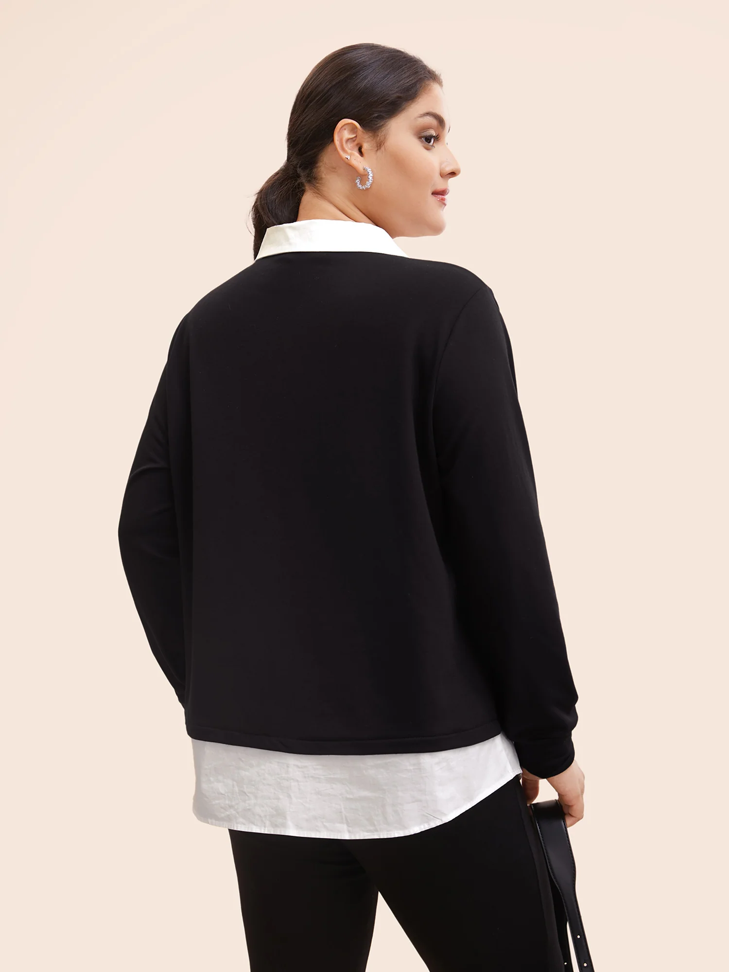 2-In-1 Shirt Collar Contrast Patchwork Sweatshirt - Image 4