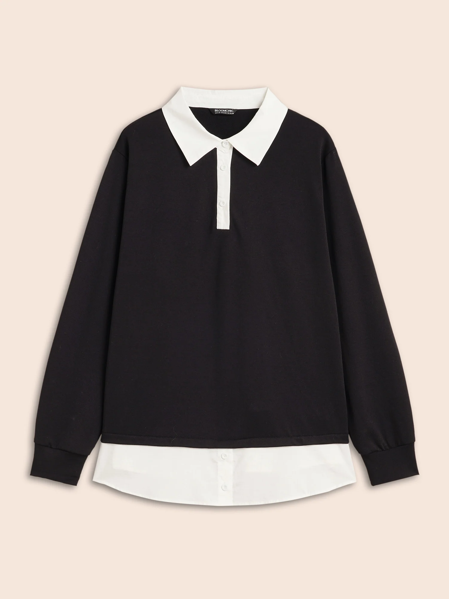 2-In-1 Shirt Collar Contrast Patchwork Sweatshirt - Image 7