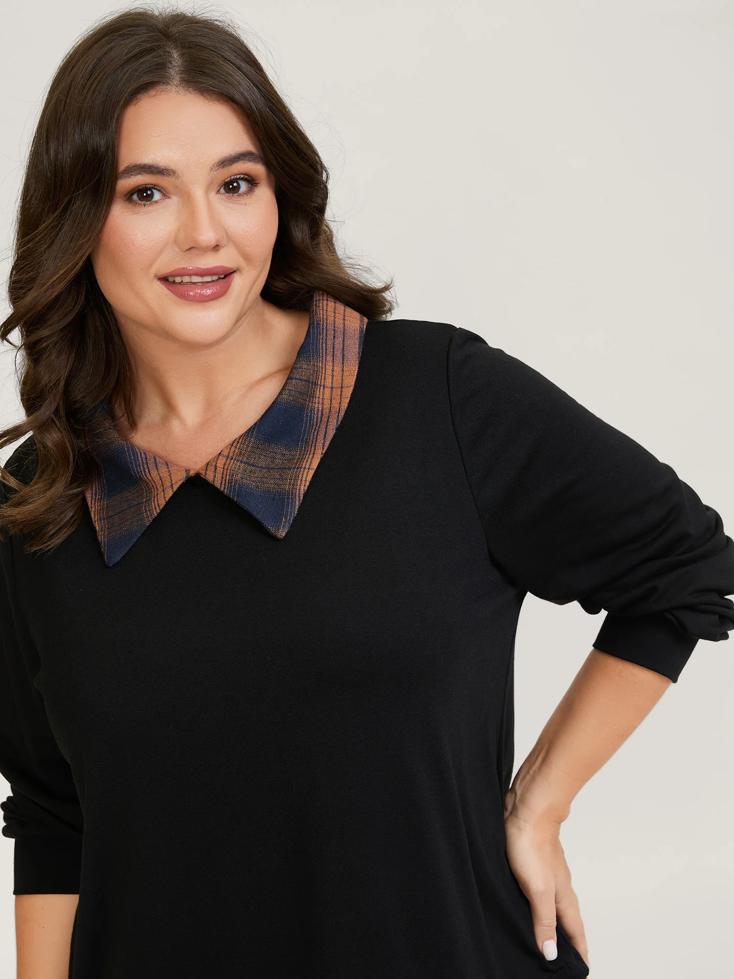 2-in-1 Stretchy Checkered Print Sweatshirt - Image 2